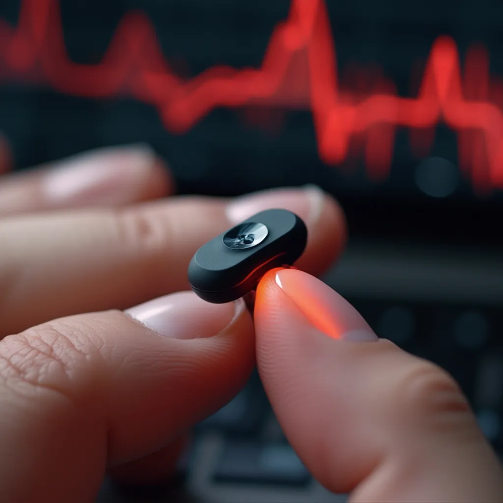 Detailní záběr na biofeedback senzor na prstu